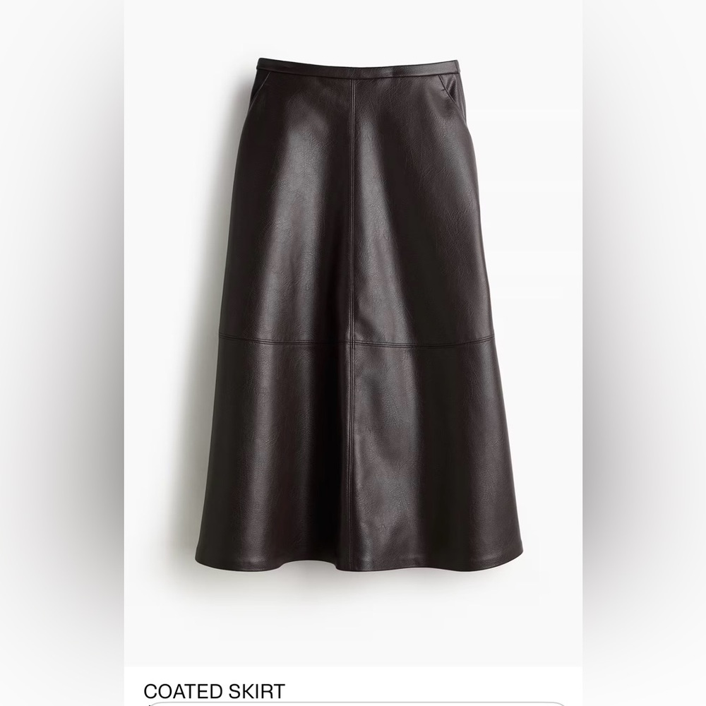 H&M Dark Brown A-Line Coated Leather Skirt size 14